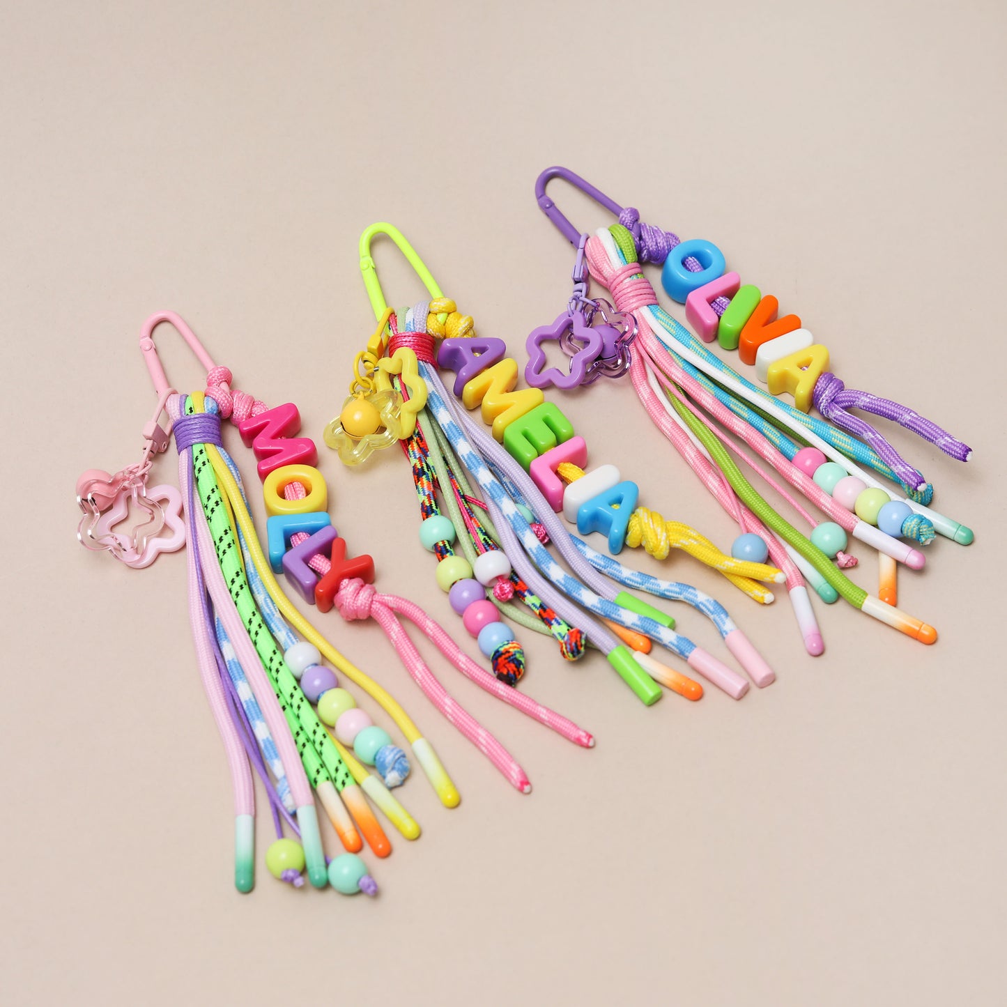 Personalised Retro Bag Charm With Rope Tassels