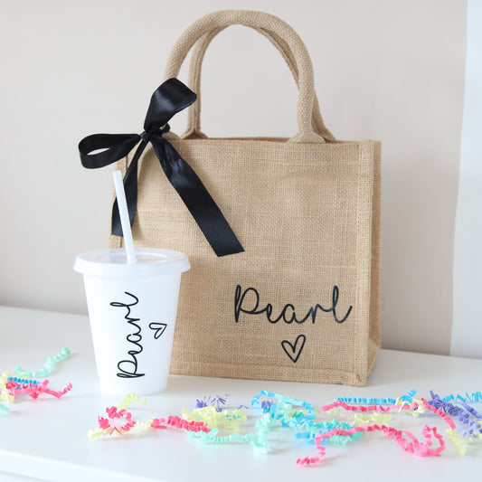 Personalised Jute Tote & Cold Cup Set