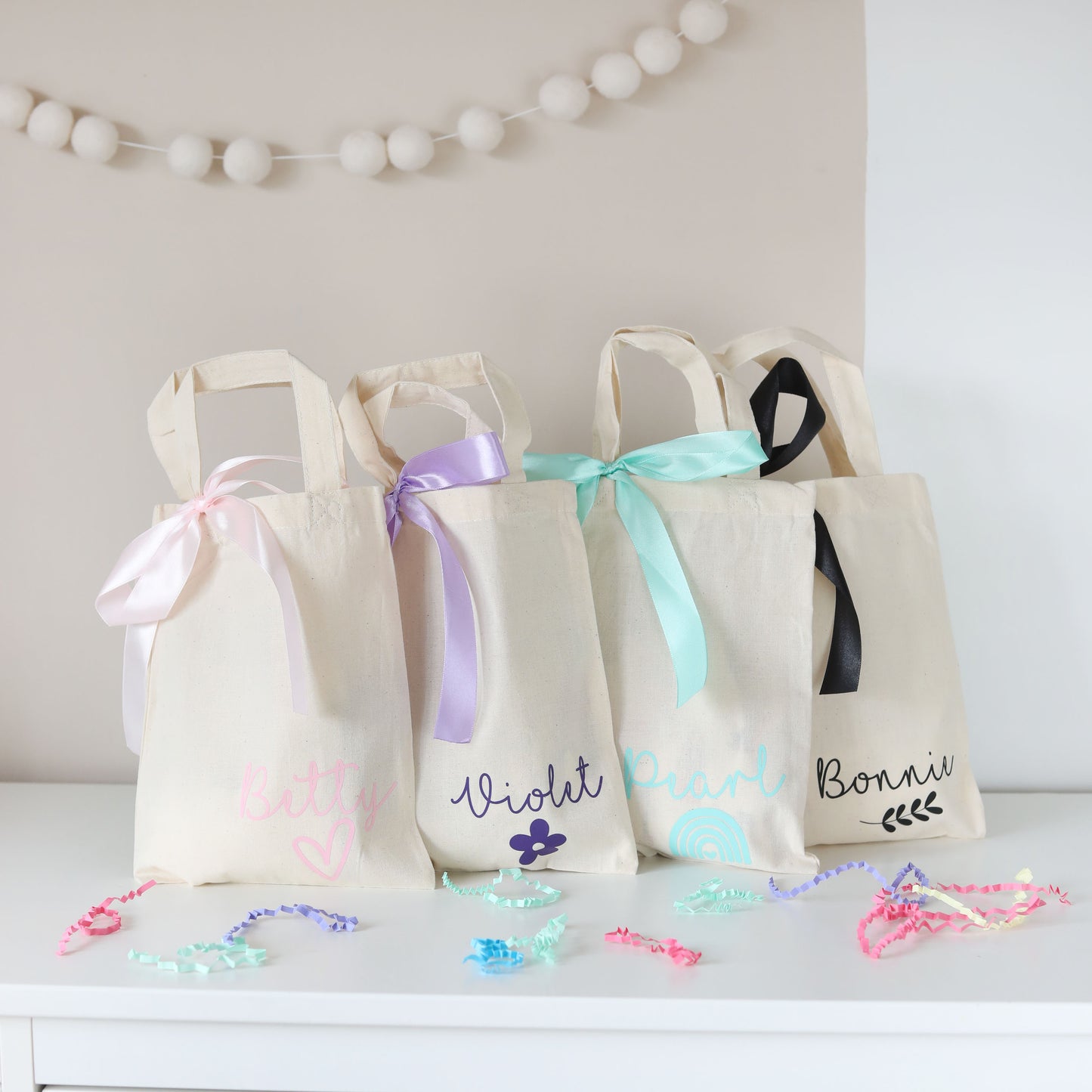 Personalised Cotton Party Favour Bags with Bow