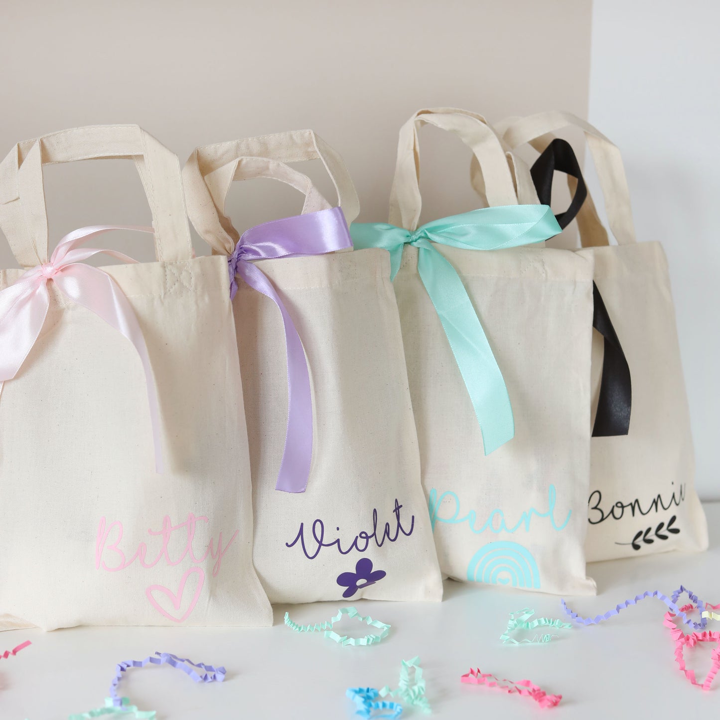 Personalised Cotton Party Favour Bags with Bow